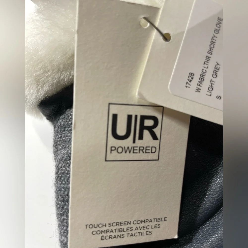 UGG Shearling Leather And Fabric Touchscreen Gloves Women’s Small Gray White